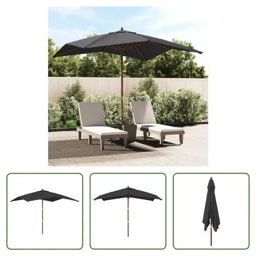 The Living Store Sonnenschirm mit Holzmast Schwarz 300x300x273 cm