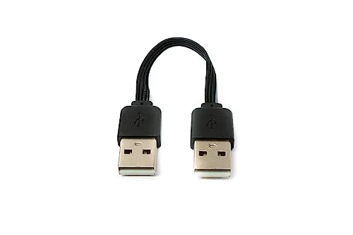 System-S USB 2.0 Kabel 10 cm Typ A Stecker zu Stecker Adapter kurz flach in Schwarz