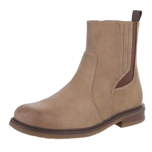 Ital Design Damen Stiefeletten mit Reißverschluss und Blockabsatz, runde Spitze, Hellbraun, Gr. 36