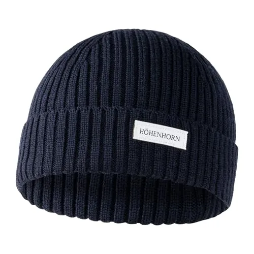 Höhenhorn Nordföhn Strickmütze aus Merinowolle - Dunkelblau - Strickmütze für Herren aus 100% Merinowolle, atmungsaktiv und temperaturregulierend, ideal für jede Jahreszeit und Aktivitäten im Freien.