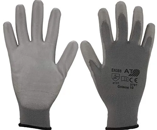 Arbeitshandschuhe - 12 Paar Rutschfeste Montagehandschuhe Nahtlos, Reparaturen, Automobilindustrie, Feinarbeiten, Werkstatt Weiß, Schwarz, Grau, Gr. 9 (12 Paar) grau