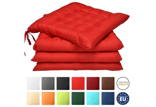 Beautissu 4er Set Stuhlkissen 40x40 – Komfortable Sitzkissen für Innen & Außen - Kissen für Stühle in Rot, 5 cm dicke Polsterung für optimalen Sitzkomfort, pflegeleicht und vielseitig einsetzbar – ideal für Gartenmöbel und Esszimmer.