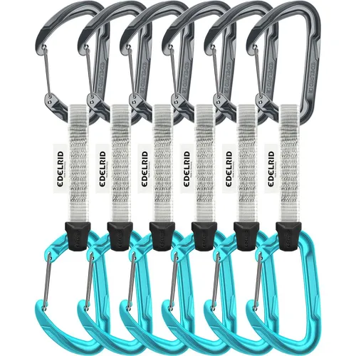 Edelrid Pure Wire Set Sixpack - Slate-Icemint (602) 10 CM - Karabiner und Express-Sets für Kletterer und Bergsteiger, leicht und sicher mit ANTITWIST-Technologie für optimale Fixierung des Karabiners.