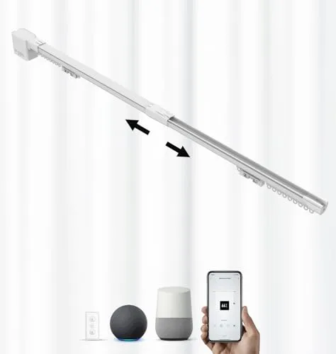 ACRIMO FabTrack Erweiterbares Motorisiertes Gardinenschienen 1-1,6 Meter | Zentrale Vorhangöffnung, WiFi-Motor und Fernbedienung, Kompatibel mit Google Home, Alexa und Tuya Smart App