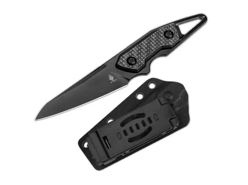 Kizer Taschenmesser Groom CF All Black - Hochwertiges Jagdmesser mit feststehender D2-Klinge und ergonomischem Carbon-Griff für sicheren Halt. Kompakt und ideal für den täglichen Einsatz. Inklusive Fangriemenöse und Kydexscheide.