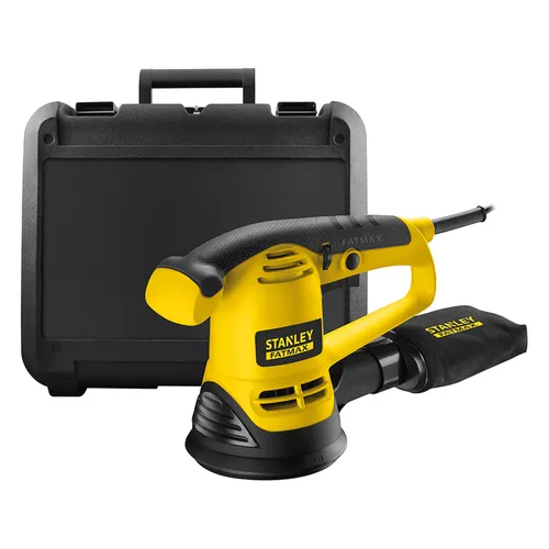 Stanley Fatmax FME440K-QS Exzenterschleifer - Schleifmaschine mit variabler Geschwindigkeit für Holz und Metall, 125mm Klettschleifpapier und 4m Netzkabel für optimalen Bewegungsfreiraum.