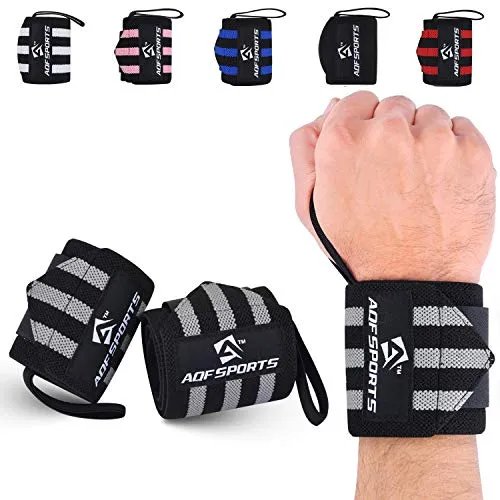 AQF Handgelenkbandagen Fitness, 45cm Gym Bandage Handgelenk, Handgelenkstütze Bandagen Krafttraining, Bodybuilding Handgelenkbandage, Powerlifting Wrist Wrap Für Herren & Damen (Grau/Schwarz)