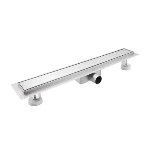 Produktbild sunrik Duschrinne 90 cm, Befliesbar Duschrinne extra flach, Edelstahl Bodenablauf Komplettset mit Siphon Haarsieb
