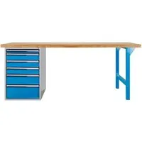 PROREGAL® Werkbank Giant Rhino Plus mit 6 Schubladen - Robuste Werkbank 200x70cm mit 50mm Buchenplatte, Traglast 500kg und abschließbaren Schubladen – ideal für Werkstatt und Industrie.