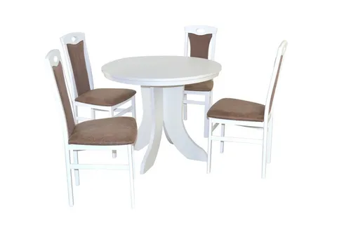 Essgruppe Paulina (5teilig) - Möbel Direkt Online - Hochwertige 5tlg. Essgruppe mit 4 Massivholzstühlen und einem eleganten Esstisch. Bequeme Sitzpolsterung in Kunstlederoptik sorgt für hohen Komfort beim Essen.