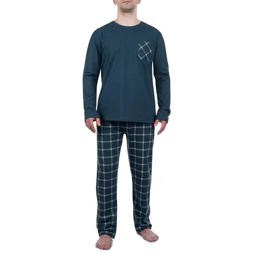 FALKENSTEJN Komfortabler Herren-Schlafanzug 100% Baumwolle - kurz und lang atmungsaktiv und bequem (DE/NL/SE/PL, Alphanumerisch, XXL, Regular, Regular, kariert lang)