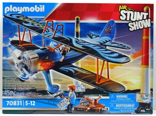 PLAYMOBIL Air Stuntshow 70831 Doppeldecker Phönix - 45-teiliges Spielzeug-Flugzeug mit Motorgeräuschen, ideal für abenteuerlustige Kinder ab 5 Jahren