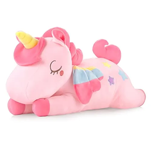 GAGAKU Beschwertes Einhorn-Plüsch, Beschwertes Einhorn Plüschtier für Angst, süßes Plüschtier Kissen Spielzeug Geschenk für Kinder und Erwachsene, 66 cm, Rosa