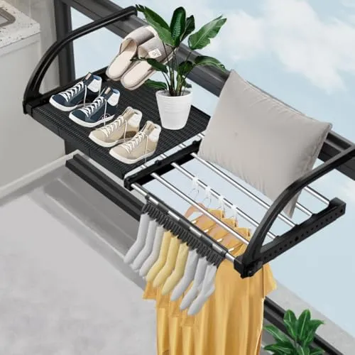 ADERTOS Wäschetrockner Heizkörper Ausziehbar Hängetrockner 43–73cm Breite Schwarz Klappbar Balkonwäschetrockner Stahl Kunststoff Wäschehänger Wäscheständer Heizung Wäschehalter für Kleindung Socken