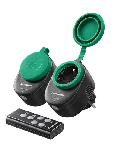 DEWENWILS Funksteckdosen mit Fernbedienung, 16A IP44, 30m Reichweite - Smart & Ferngesteuerte Stecker, wasserdicht und ideal für Innen- und Außenbereich; einfache Bedienung ohne Wifi, perfekt für ältere Menschen und zur Energieeinsparung.
