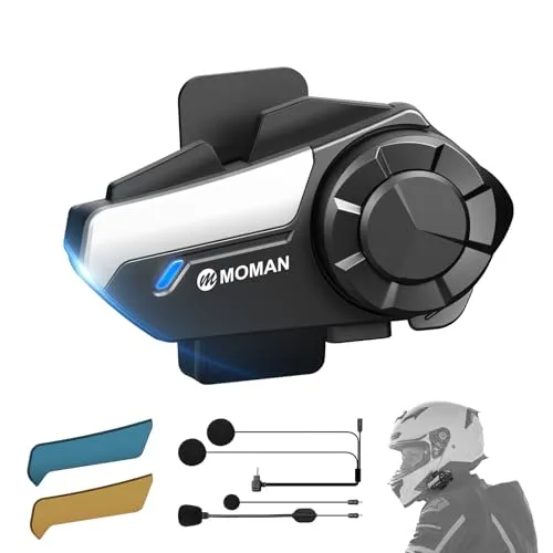 Moman H2 Pro Motorrad Intercom Headset - Motorrad-Headset mit 5.1 Chip-Technologie für stabile Kommunikation bis 1000M, Hi-Fi Stereo und IP65 wasserdicht für beste Klangqualität und Zuverlässigkeit bei jedem Wetter.