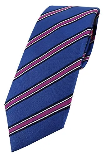 Enrico Sarto hochwertige Designer Seidenkrawatte in blau pink schwarz silber gestreift