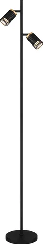 GLOBO LIGHTING Stehlampe KORBEN - Elegante 2-flammige Lampe - Standleuchte KORBEN aus hochwertigem Aluminium in Schwarz und Goldgelb, mit praktischem Fußschalter. Ideal für gemütliche Beleuchtung in Wohnräumen.