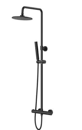 ALONI THERMOSTATISCHE DUSCHSÄULE RONDO MATTSCHWARZ - Elegante Duschsäule in mattschwarz aus Edelstahl, mit präziser Temperaturregelung für ein komfortables Duscherlebnis im Badezimmer.