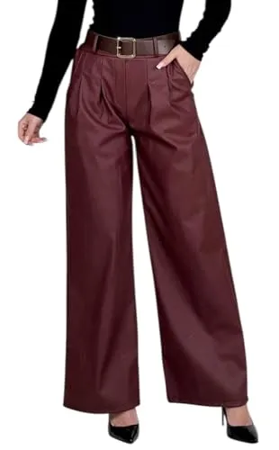 Mississhop 403 Damen Hose aus Kunstleder mit Gürtel Bordeaux