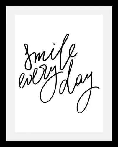 queence Bild Smile, Motivationsbilder, Schriftzug, Schwarz-Weiß, Sprüche & Texte, HD Premium Poster-Druck inkl. Holzrahmen