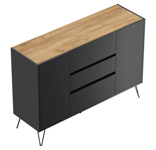 Lomadox Sideboard INDIANAPOLIS-02, 140cm breit, graphit mit Eiche, grifflos