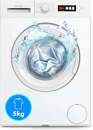 Geratek Waschmaschine 5kg – Kompakter Frontlader mit LED Display - Waschmaschine für kleine Haushalte, 15 Programme inklusive Allergiker-Option, niedriger Energieverbrauch und benutzerfreundliches LED-Display.