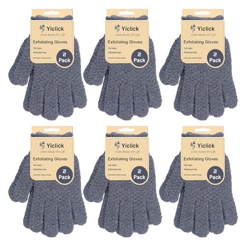 Yiclick Peeling-Handschuhe, 6 Paar, 12 Stück, Peeling, Körperpeeling, Peeling für abgestorbene Haut, Peeling, Schwamm, Luffa-Waschlappen, Handschuh für Männer und Frauen