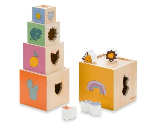 hauck Stack N Raise Stapelturm aus Holz – Motorikspielzeug für Kleinkinder - Sortier- & Stapelspielzeug ab 1 Jahr, fördert spielerisch Hand-Auge-Koordination und Farben erkennen, nachhaltig aus FSC-Holz gefertigt und platzsparend verstaubar.