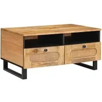 vidaXL Couchtisch Artisan-Eiche aus massivem Mango-Holz - Stylischer Couchtisch mit 2 praktischen Schubladen für zusätzlichen Stauraum. Ideal für dein Wohnzimmer, um Getränke und Deko stilvoll zu präsentieren. Hergestellt aus robustem Mango-Holz für langlebigen Genuss.