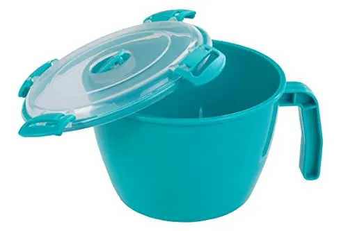 Maximex Mikrowellen-Tasse 900 ml, Deckel mit Clip-Verschlüssen & Silikonring, spülmaschinengeeignet, temperaturbeständig von -20° bis +120 °C, Ø 14 x 9,5 cm