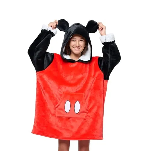 Disney Home Minnie Mouse Hoodie-Decke für Kinder - Kapuzenpullover für Mädchen mit einzigartigem Minnie Mouse Design, kombiniert die Wärme einer Decke mit dem Komfort eines Sweatshirts und bietet zwei praktische Taschen.