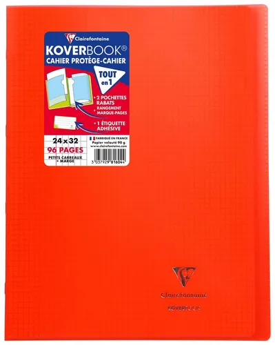 Clairefontaine Koverbook 10er Set, 24x32 cm, kariert - Schulhefte mit 48 Blatt 90g Papier, ideal für Schule und Studium, Einband aus robustem transparentem Polypropylen in Rot.