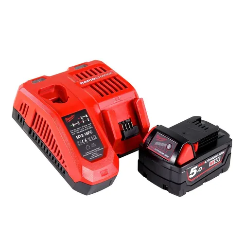 Milwaukee Akku Starter Set M18NRG-501 18V - Elektrowerkzeug-Akkus mit 5,0Ah Lithium-Ionen Akku und intelligentem Ladegerät für schnelle Ladezeiten und lange Laufzeit.