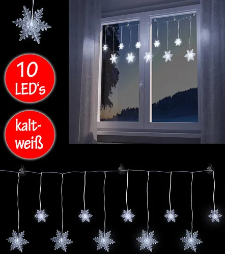 LED Schnee Flocke Lichterkette 135x30cm Lichtervorhang Fenster Deko Batterie