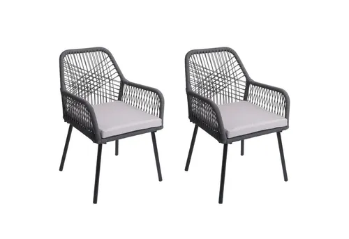 PROREGAL® Gartenstuhl 2x Gartenstuhl HxBxT 81x54x62cm Aluminium Seilgeflecht Rope Anthrazit