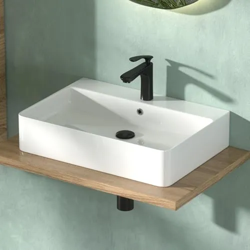 CASAMO Waschbecken 60 cm breit, Hängewaschbecken im Bogen-Design, Hochglanz Weiß, Kratzfest, leicht zu reinigen - flexibel installierbarer Waschtisch für Bad & Gäste-WC (60 x 42 x 13 cm)