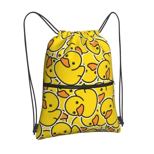 Rucksack mit Kordelzug, verstellbarer Outdoor-Sportrucksack, langlebig, wasserdicht, Turnbeutel, leichter Reißverschluss, Strandtasche für Damen und Herren, Ente Gelb, One size