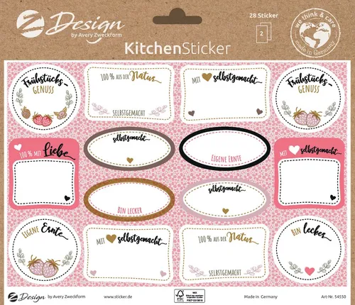 AVERY Zweckform ZDesign Trend Sticker KÜCHE Selbstgemacht 2 Blatt à 14 Etiketten