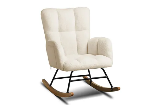 COMHOMA Schaukelstuhl - Relaxsessel mit Teddy-Plüsch, bis 150 kg belastbar - Bequemer Sessel aus hochwertigem Teddy-Stoff, ergonomisches Design mit hoher Rückenlehne und Armlehnen, ideal für Wohnzimmer und Schlafzimmer. Einfacher Aufbau in 20 Minuten!