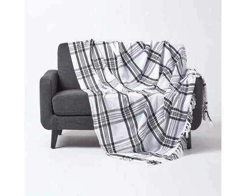 Plaid Schottenmuster-Überwurf, schwarz/weiß, 150 x 200 cm von Homescapes