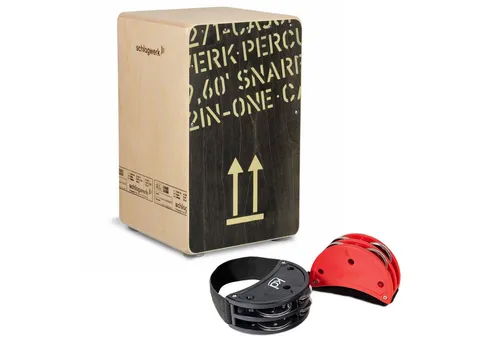 Schlagwerk Cajon Schlagwerk Cajon CP404 BLK Schwarz mit Fußtambourin-Set, Cajon, Vorteils-Set mit Fußtambourin-Set