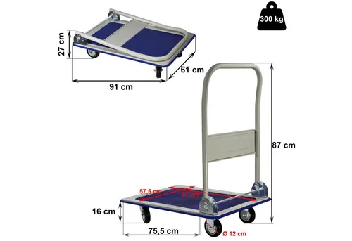 HELO24 Klappbarer Transportwagen 300kg - Transportwagen für schwere Lasten bis 300 kg, ideal für Lager und Werkstätten. Klappbar für platzsparende Lagerung und benutzerfreundliche Bedienung.