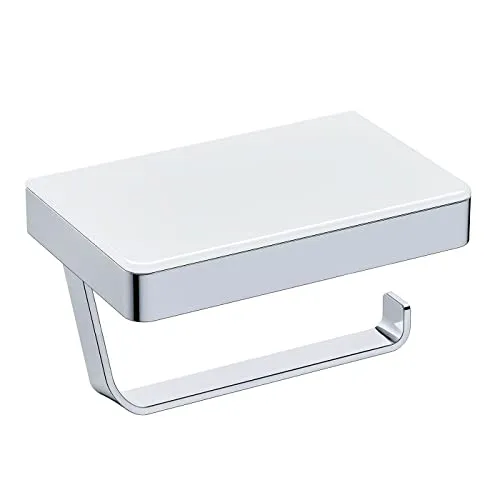 BERNSTEIN Toilettenpapierhalter G501 mit Glas-Ablage - Toilettenpapierhalter aus Edelstahl, selbstklebend und ohne Bohren, bietet eine praktische Ablage für Ihre Utensilien.