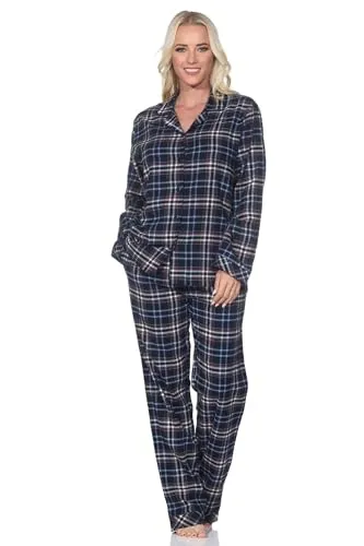 Produktbild Normann Damen Flanell Schlafanzug Langarm Pyjama in Navy, Größe: 36-38