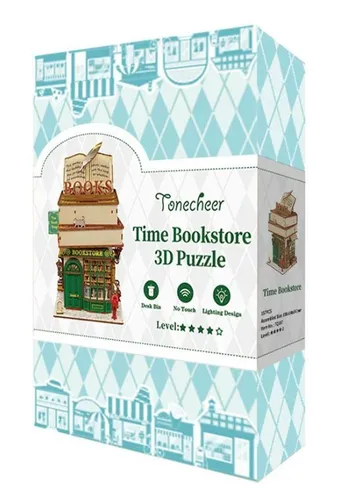 Book Nook DIY Bücherecke Time Bookstore - Basteln Sie Ihre eigene 3D Holz Bücherecke! Dieses DIY-Projekt fördert Kreativität und Geschicklichkeit und begeistert die ganze Familie. Mit integriertem Licht und detailreichen Accessoires für ein einzigartiges Erlebnis.