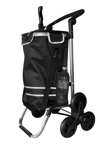 Faltbarer Aluminium Einkaufstrolley 57L mit Kühlfach Schwarz