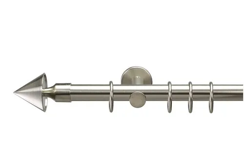 Gardinenstange Drehfix Kegel Ø 20 mm - 160 cm in Edelstahl-Optik - Gardinenstangen Komplettgarnitur aus hochwertigem Metall, inklusive Ringen und Befestigungsmaterial, bietet eine stilvolle Lösung für jedes Fenster.