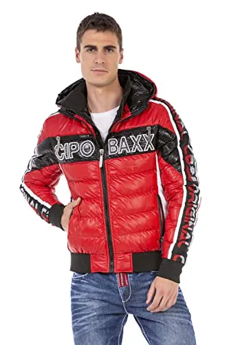 Cipo & Baxx Herren Steppjacke Jacke Winterjacke Kapuze Reißverschluss CJ268 Rot XXL