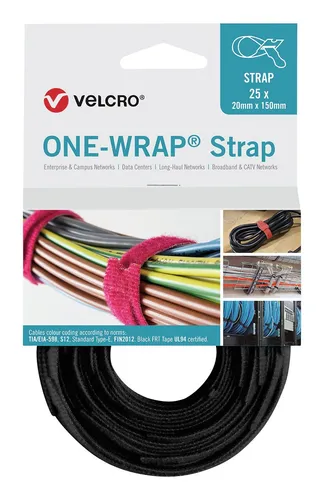 Velcro Klettkabelbinder One Wrap Strap 20 x 330 mm, schwarz, 25 Stück - VEL-OW64701 (25 Stück)
